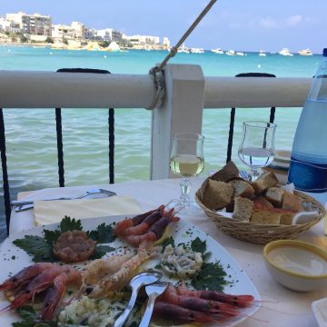 seafood dinner by the ocean